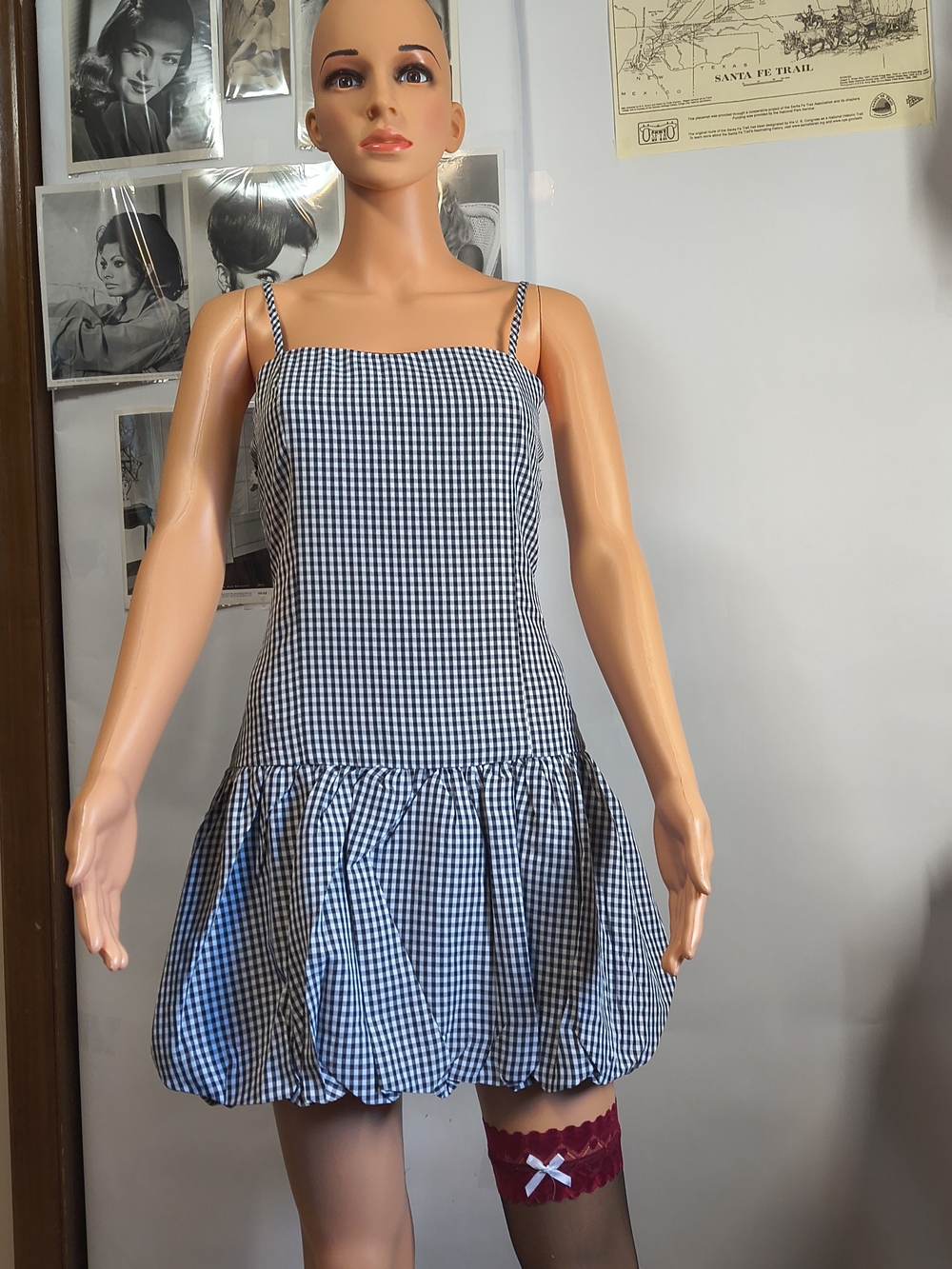 Fashion Nova Black White Gingham Bubble Mini Dress Women’s Large NWT